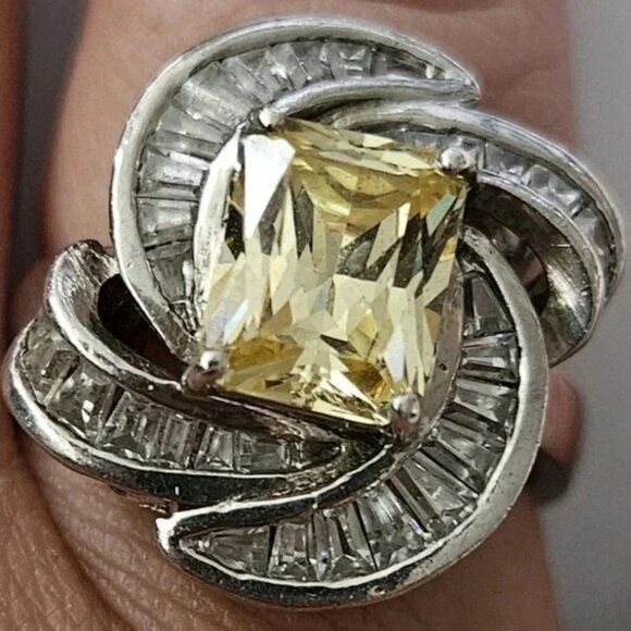 Paj 925 vintage Y2K Sterling Yellow Citrine & White Stone Contemporary  Design - Picture 1 of 9